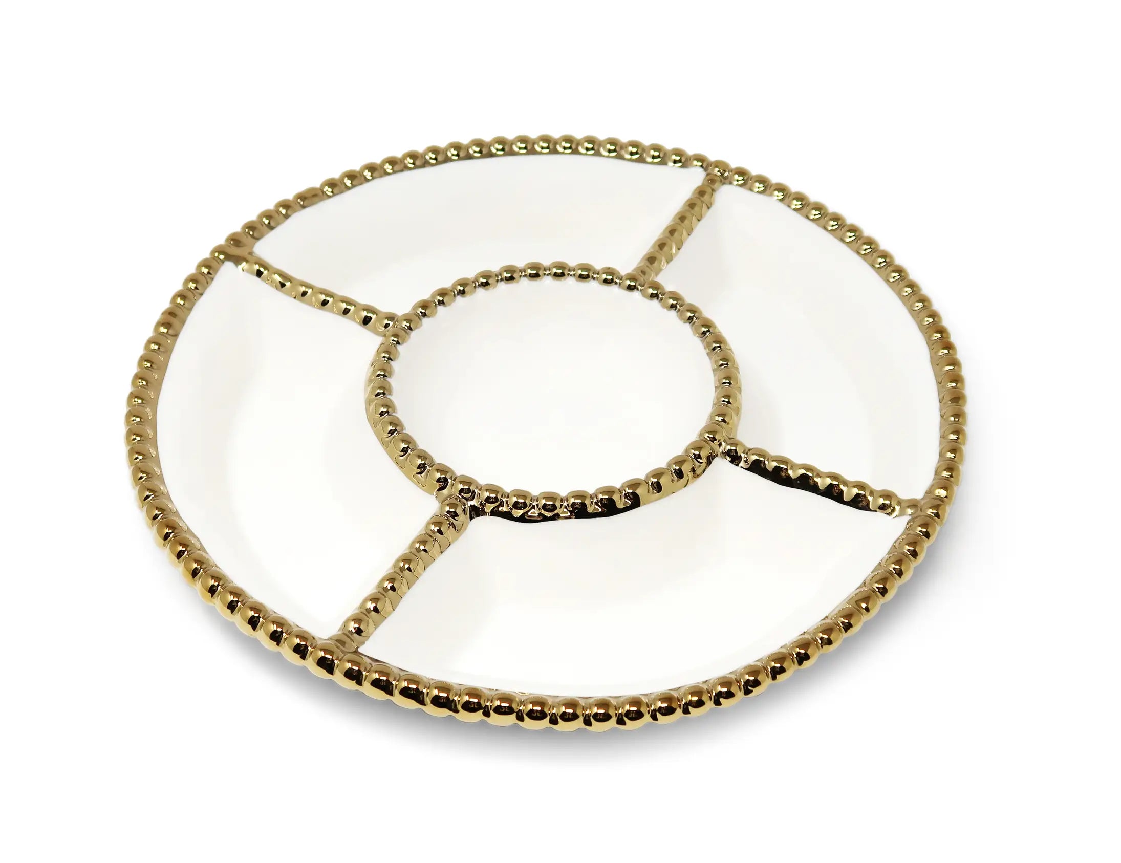 White porcelain Chip and dip platter with beaded trim