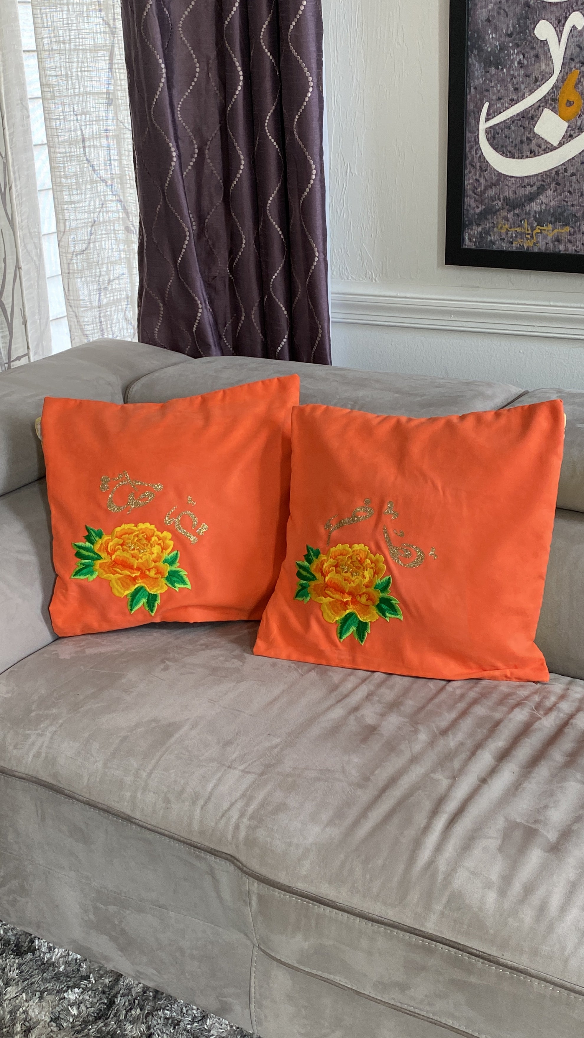 2Pc velvet Orange cushion cover