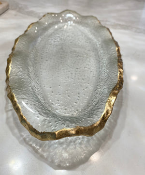 Medium Glass Plate with Gold Scalloped Rim