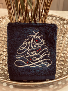 Christmas Towel Navy blue silver writing