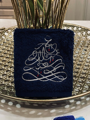 Christmas Towel Navy blue silver writing